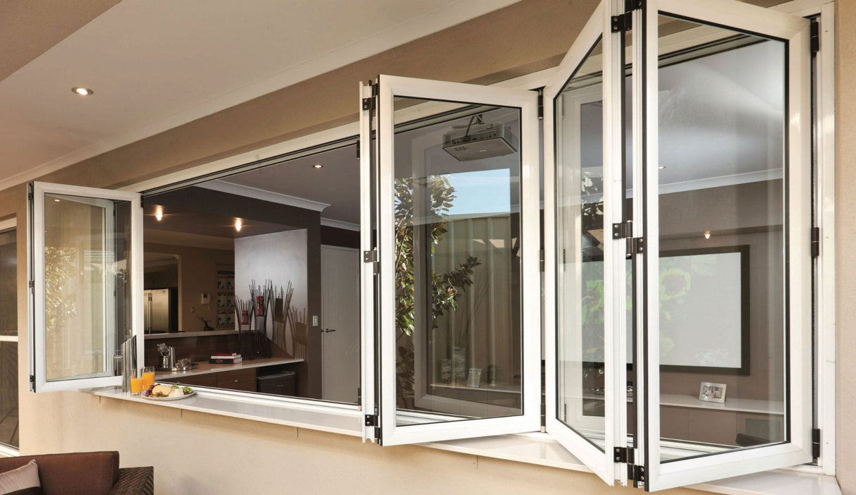 Door Window Direct Aluminum Bifold Window 96"Wx36"H - OUT SWING FROM EXTERIOR VIEW image 2