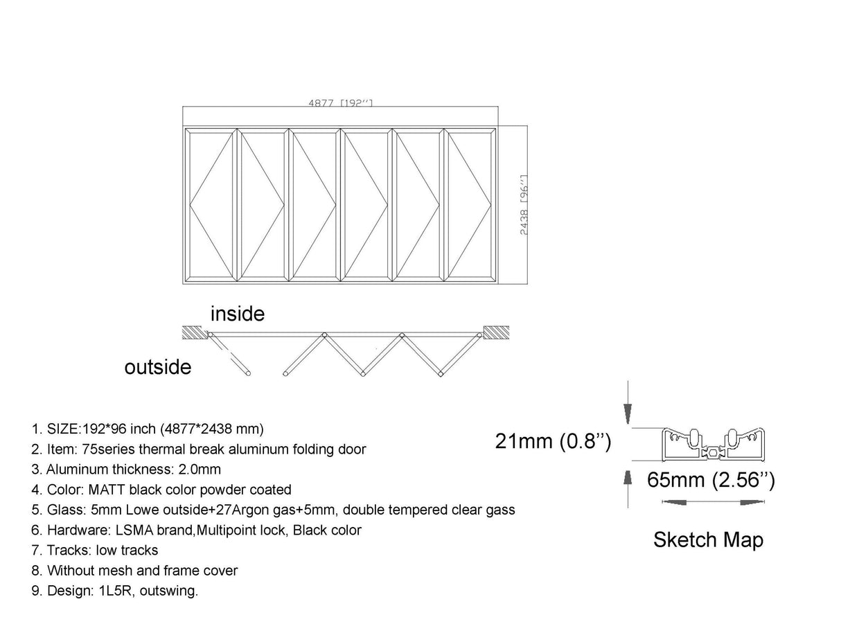 Aluminum Bifold Door 192"Wx96"H - OUT SWING FROM EXTERIOR VIEW image