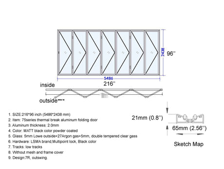 Aluminum Bifold Door 216"Wx96"H - OUT SWING FROM EXTERIOR VIEW image