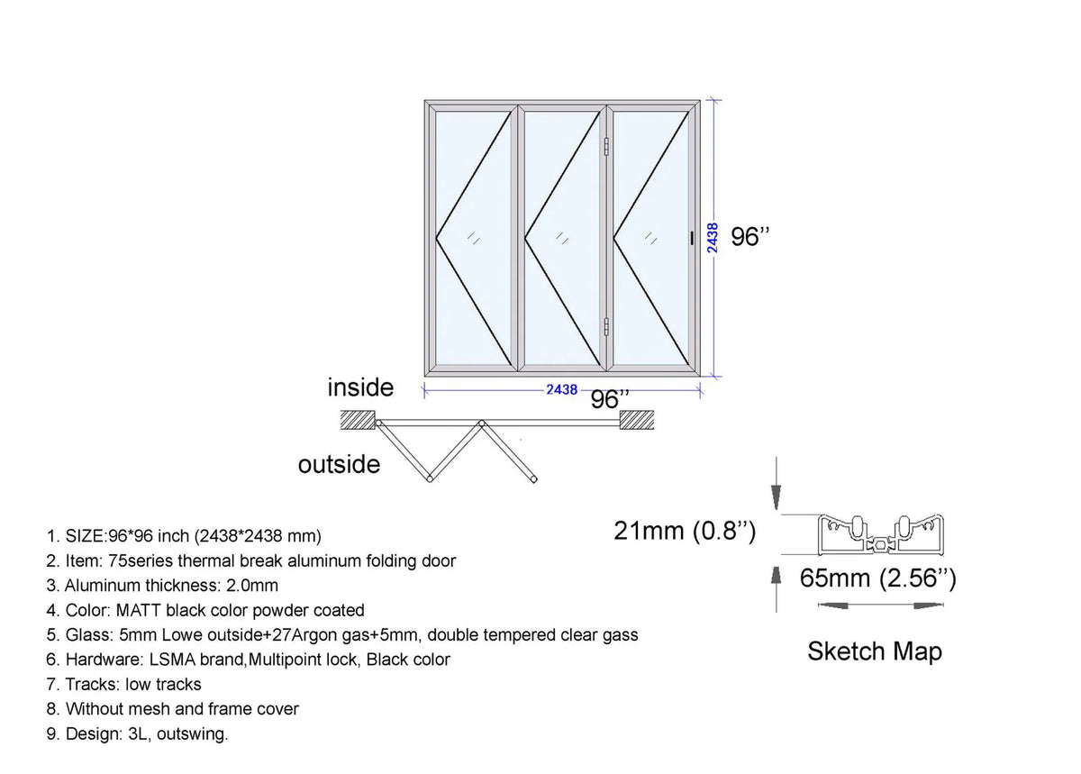 96" x 96" Custom Energy Efficient Aluminum Bifold Door