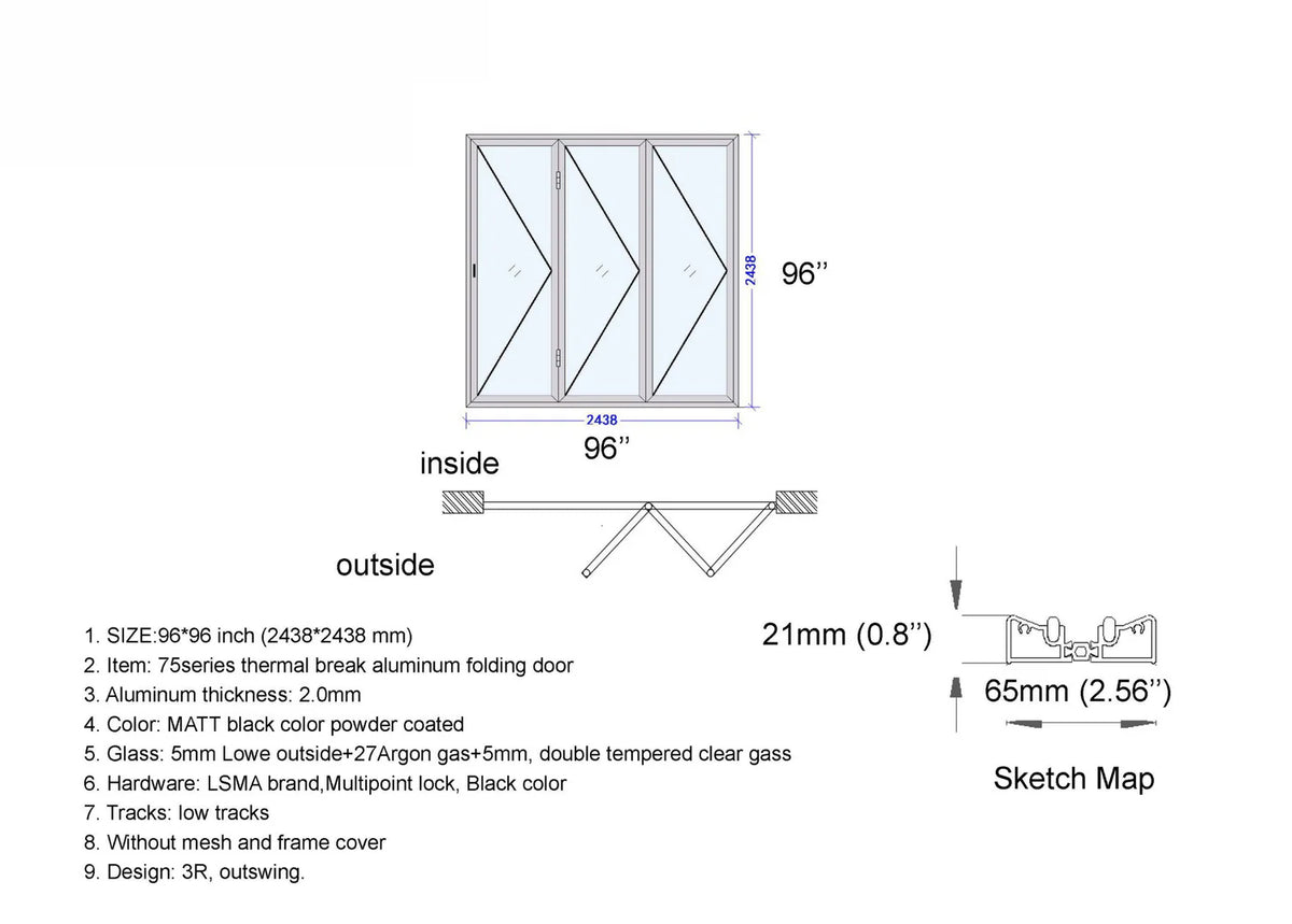 96" x 96" Custom Energy Efficient Aluminum Bifold Door