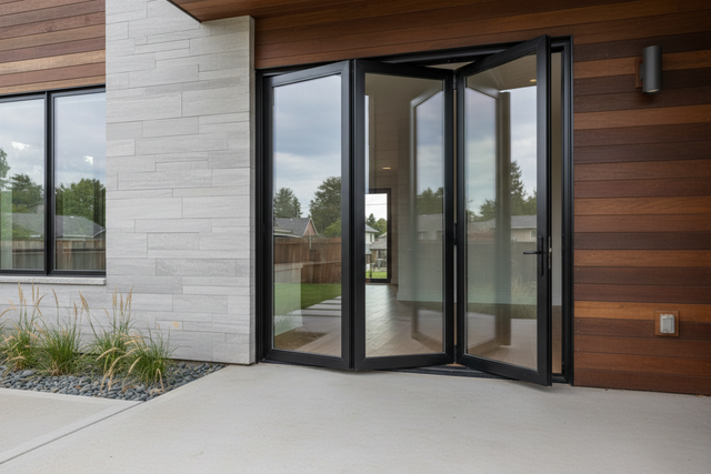 96″ x 80″ Aluminum Bifold Door black left