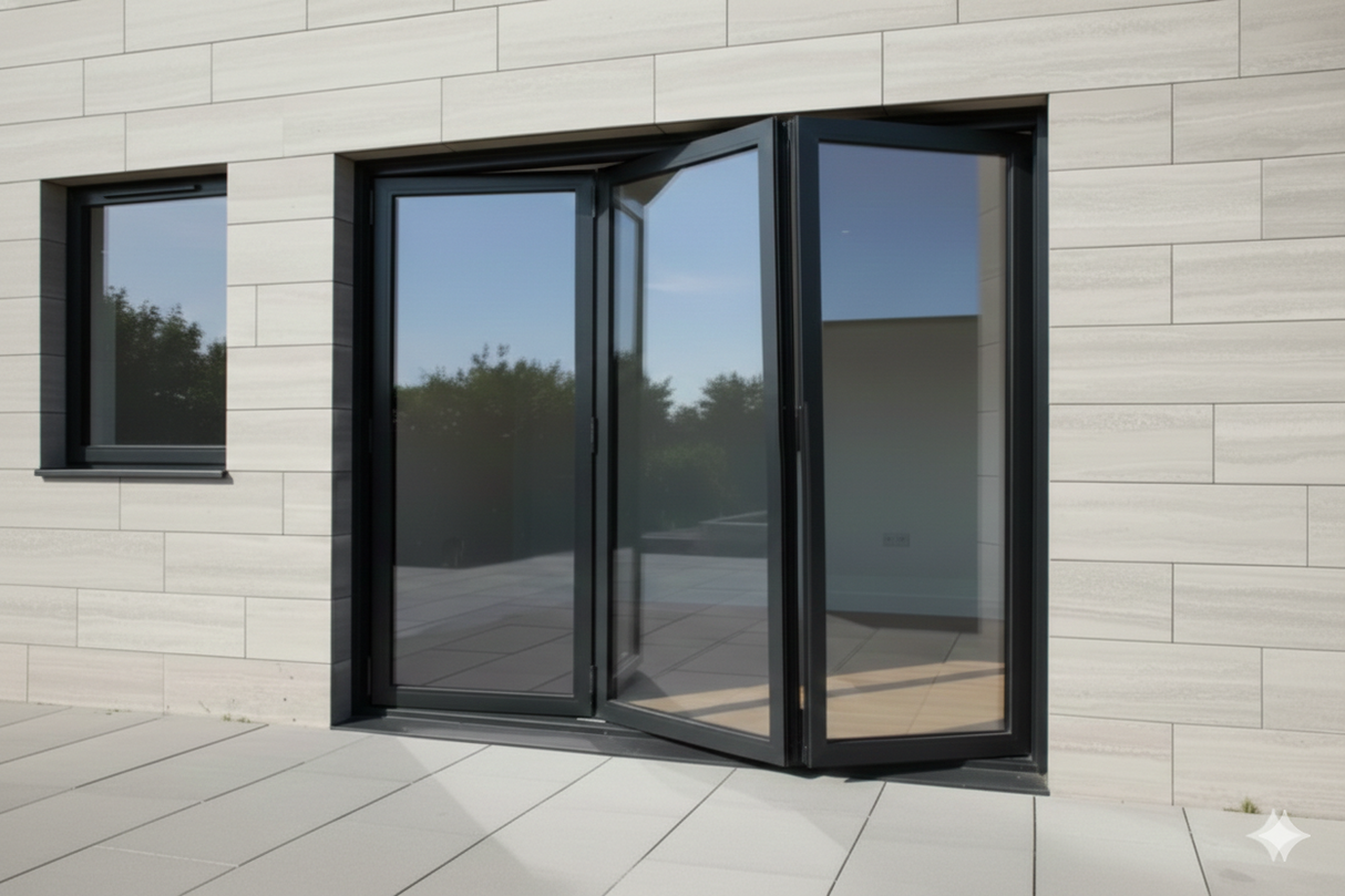 96" x 96" Custom Energy Efficient Aluminum Bifold Door black left