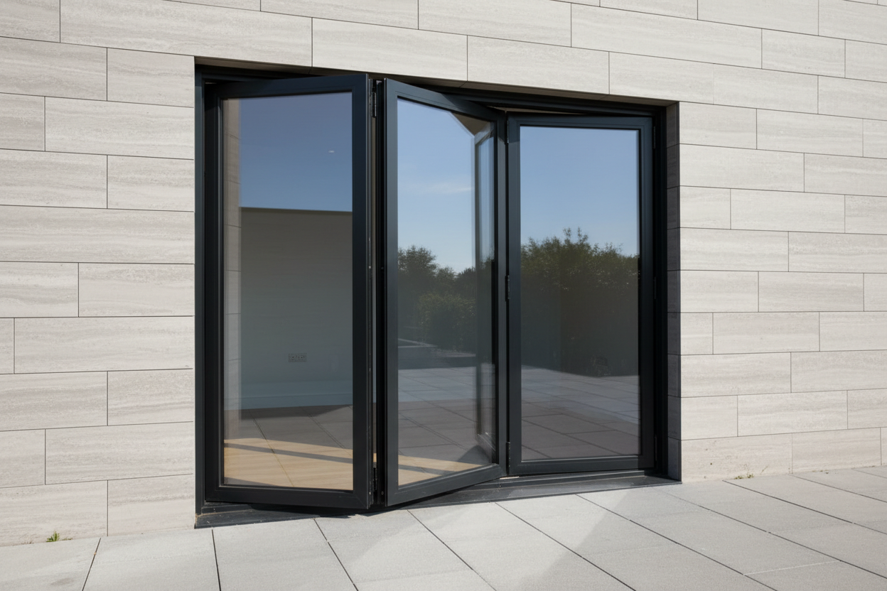 96" x 96" Custom Energy Efficient Aluminum Bifold Door black right