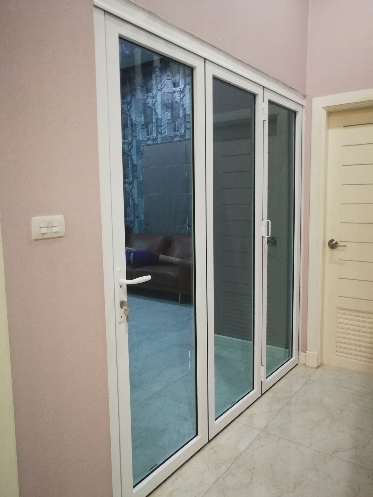 Clearance - Aluminum Bifold Door 96"Wx96"H - OUT SWING EXTERIOR VIEW image 2