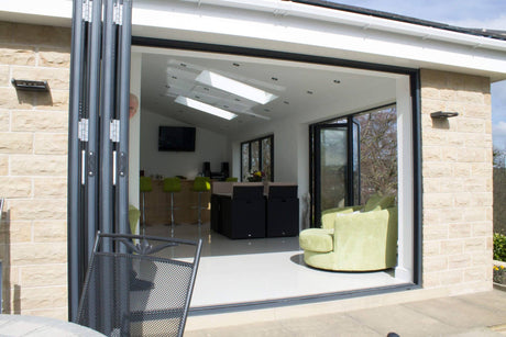 Clearance - Aluminum Bifold Door 96"Wx96"H - OUT SWING EXTERIOR VIEW image 0